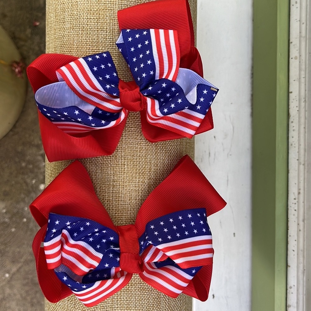 2 Handmade Red Patriotic Americana Hair Bows - Picture 8 of 12